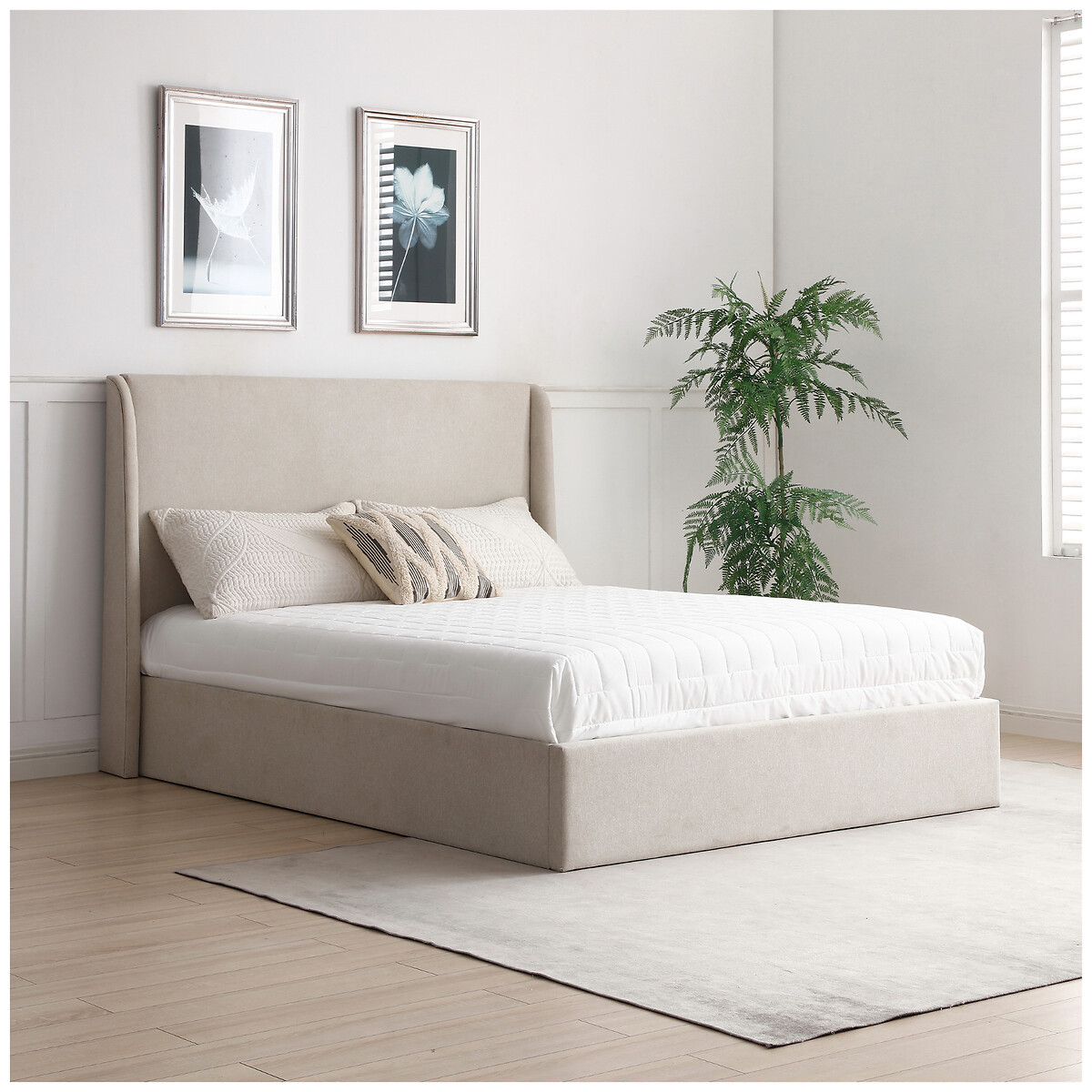 Austin Natural Herringbone Multi-Lift Ottoman Storage Bed