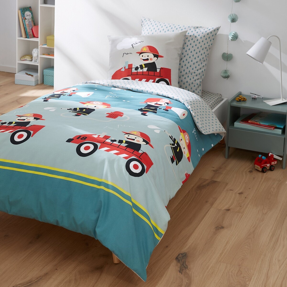 Housse de couette Pimpon, Camion de pompier, Gris, Enfant