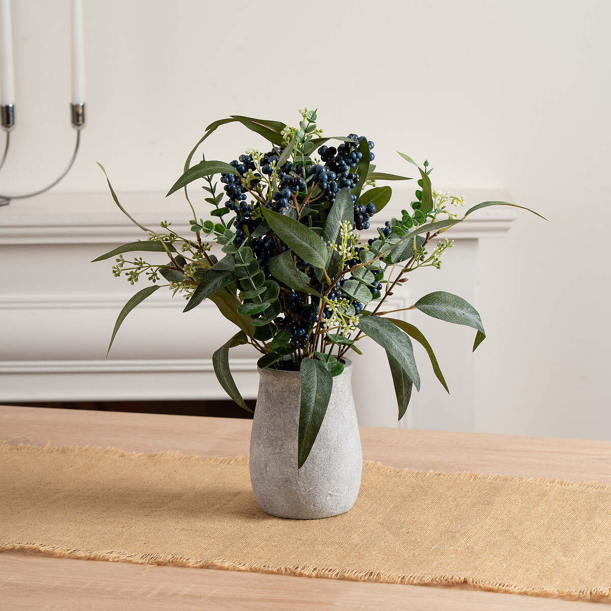 42cm Eucalyptus and Berry Arrangement in Ceramic Vase, SO'HOME