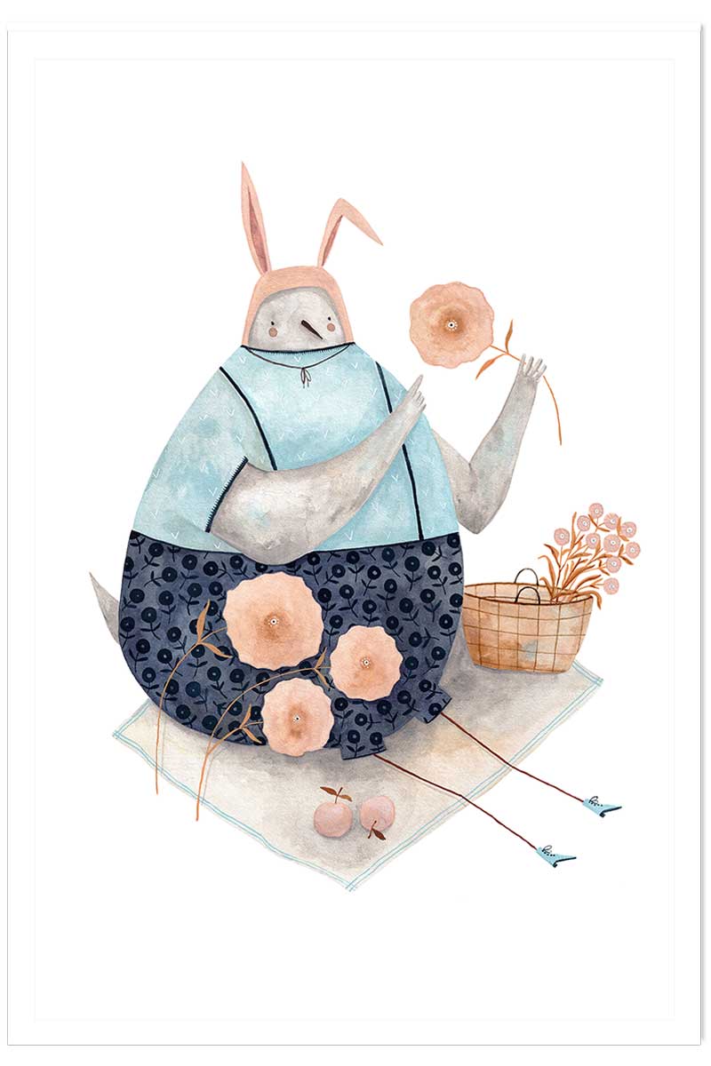 Affiche enfant pigeon aux fleurs, HEXOA
