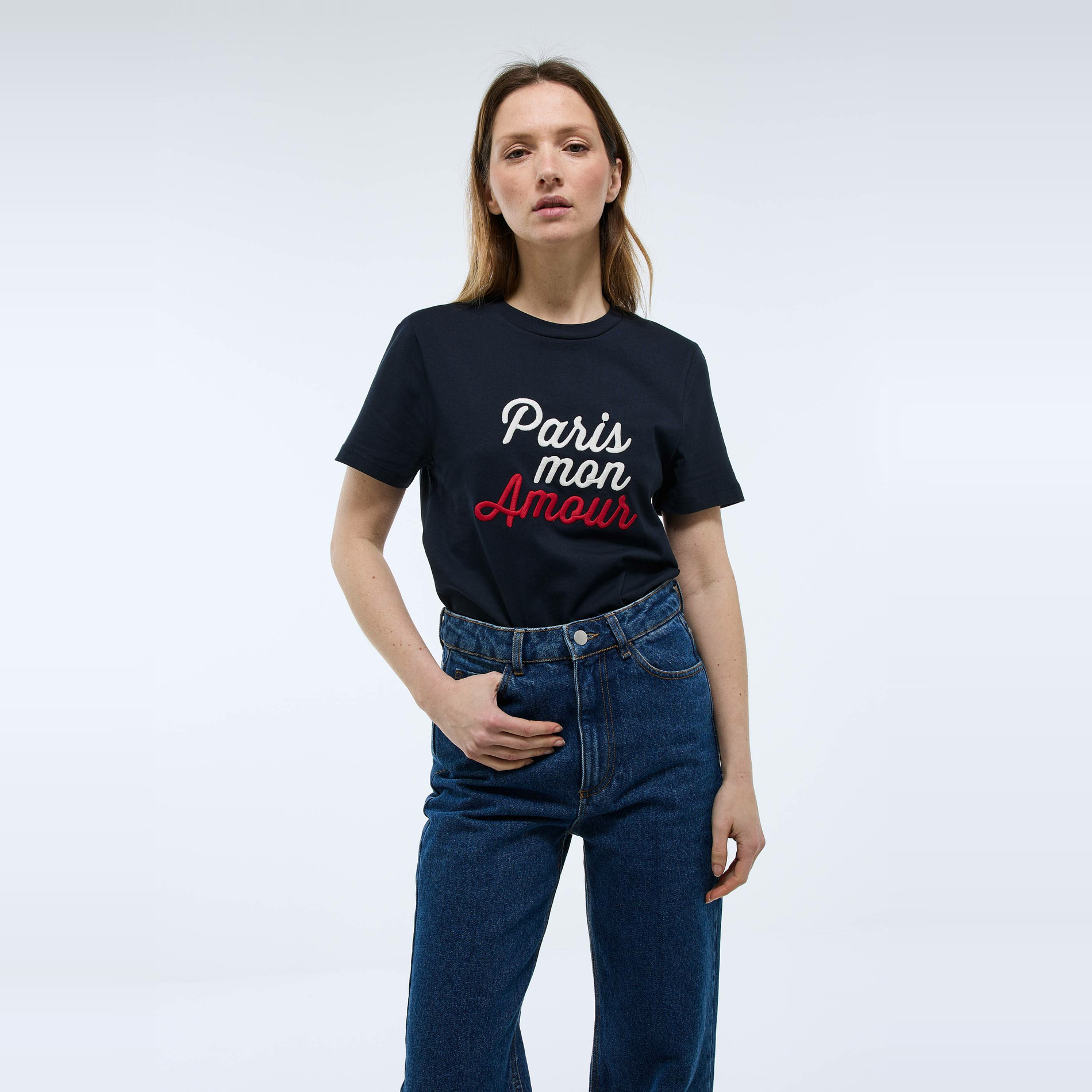 T-shirt manches courtes avec broderie en coton, MONOPRIX
