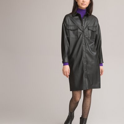Faux Leather Shirt Dress with Long Sleeves LA REDOUTE COLLECTIONS