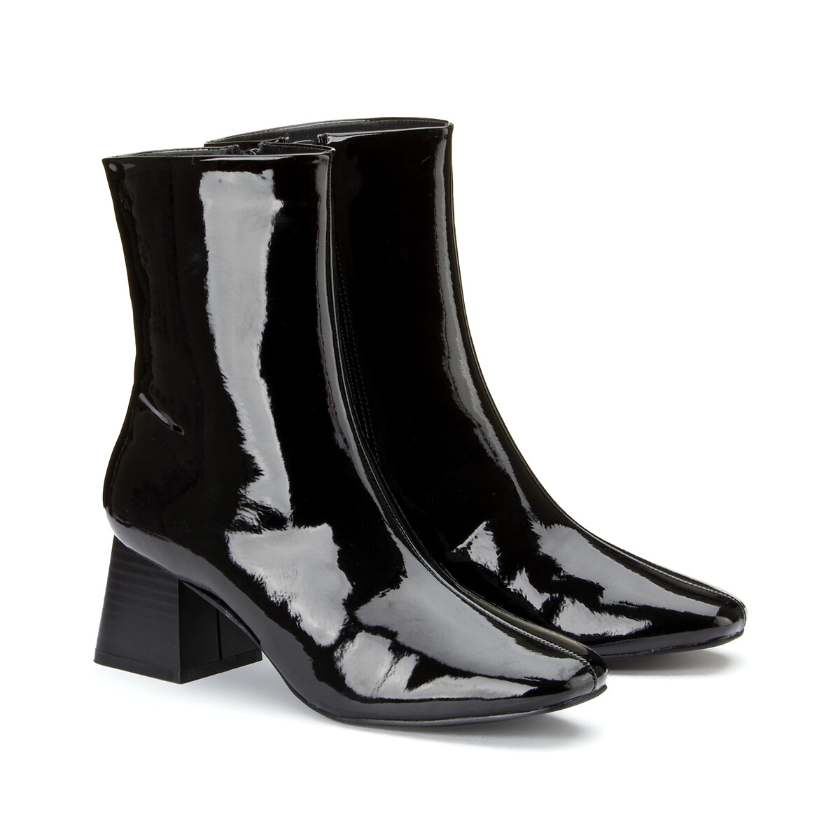 Botas de charol y tacón ancho negro La Redoute Collections | La Redoute