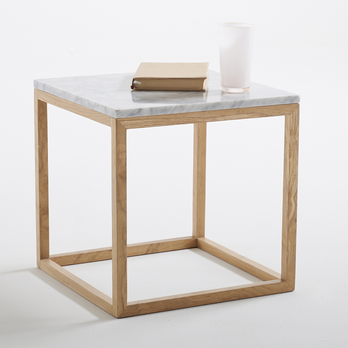 Product photograph of Crueso Side Table In Marble Solid Oak from La Redoute UK