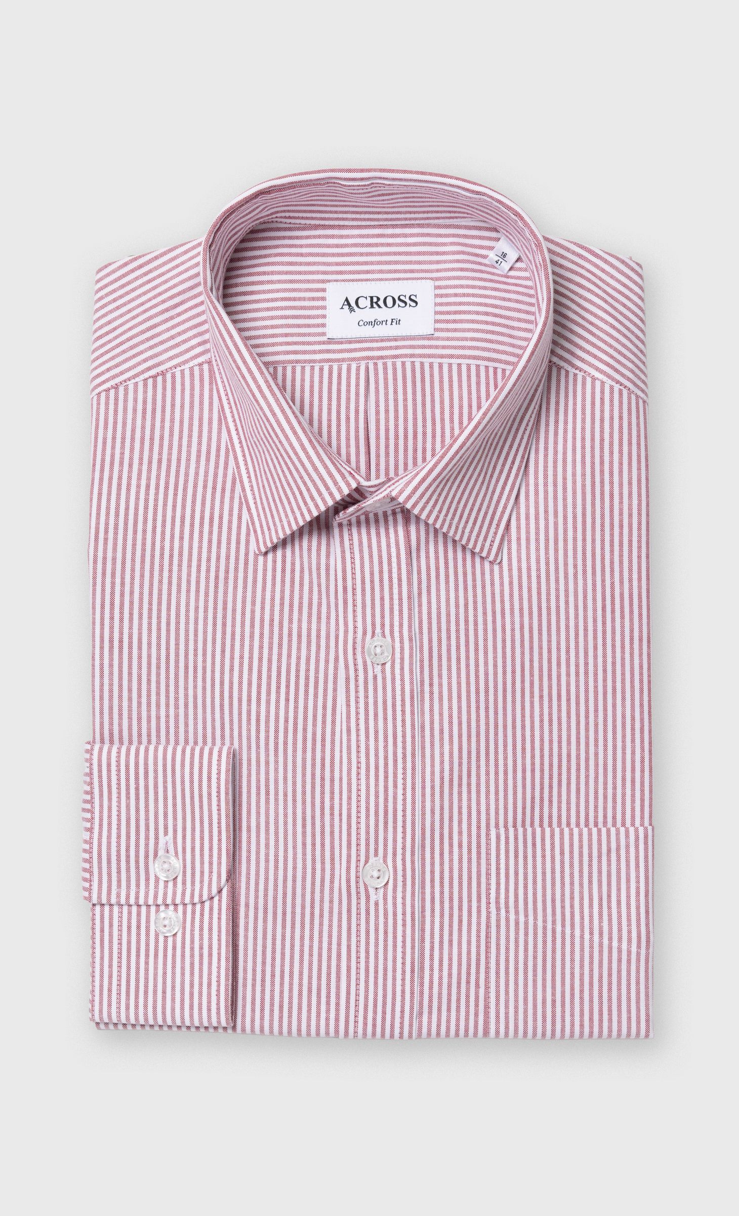 Chemise Confort fit à rayures en Oxford brique, ACROSS