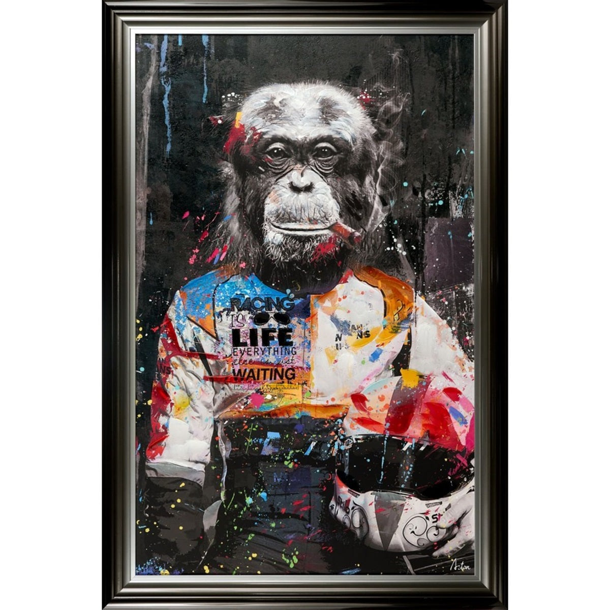 Tableau cadre en bois MONKEY RACER, NOVATREND