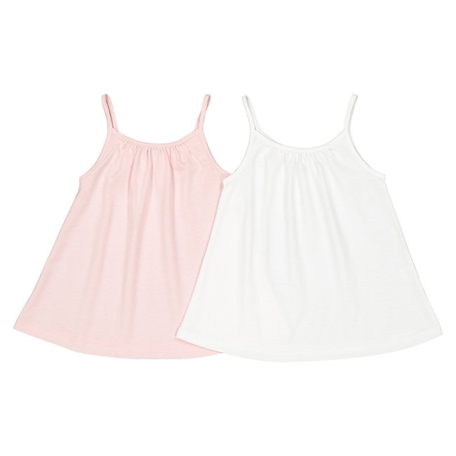 Pack of 2 Plain Camis in Cotton, white + light pink, LA REDOUTE COLLECTIONS
