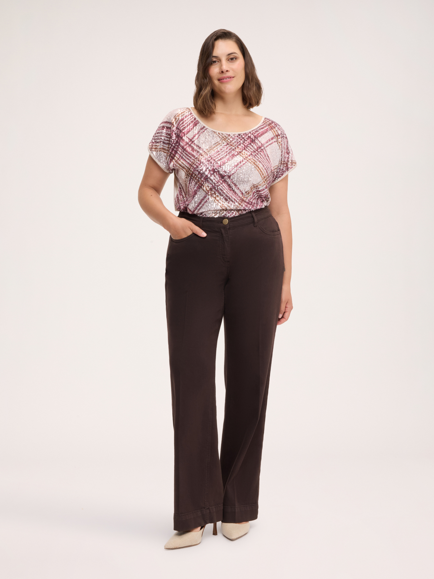 pantalon évasé en coton stretch, FIORELLA RUBINO