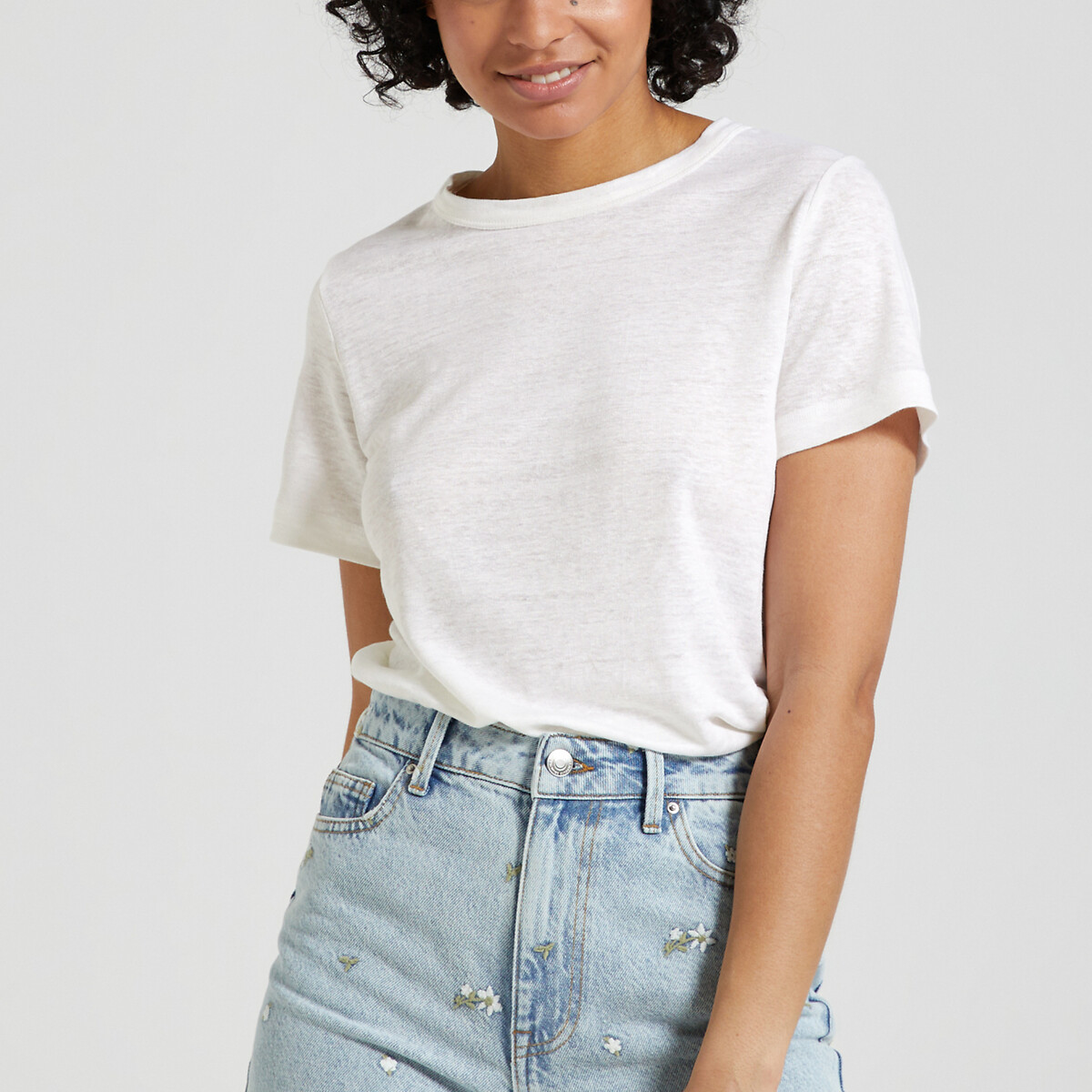 T-shirt L'iconique, col rond en jersey lin, PETIT BATEAU