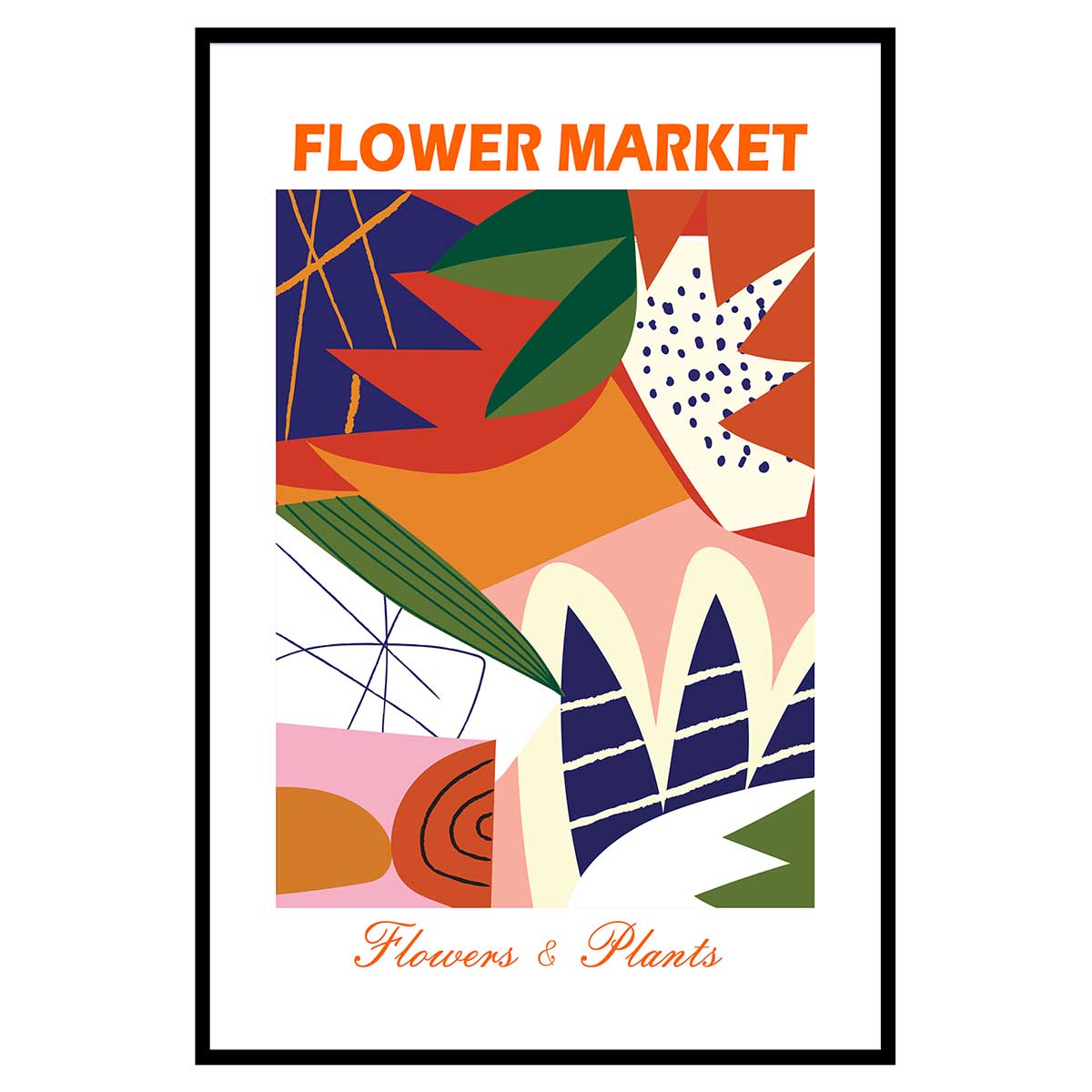 Affiche encadrée composition florale abstraite, HEXOA