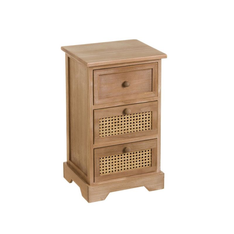 table de chevet en bois 3 tiroirs et cannage - miami