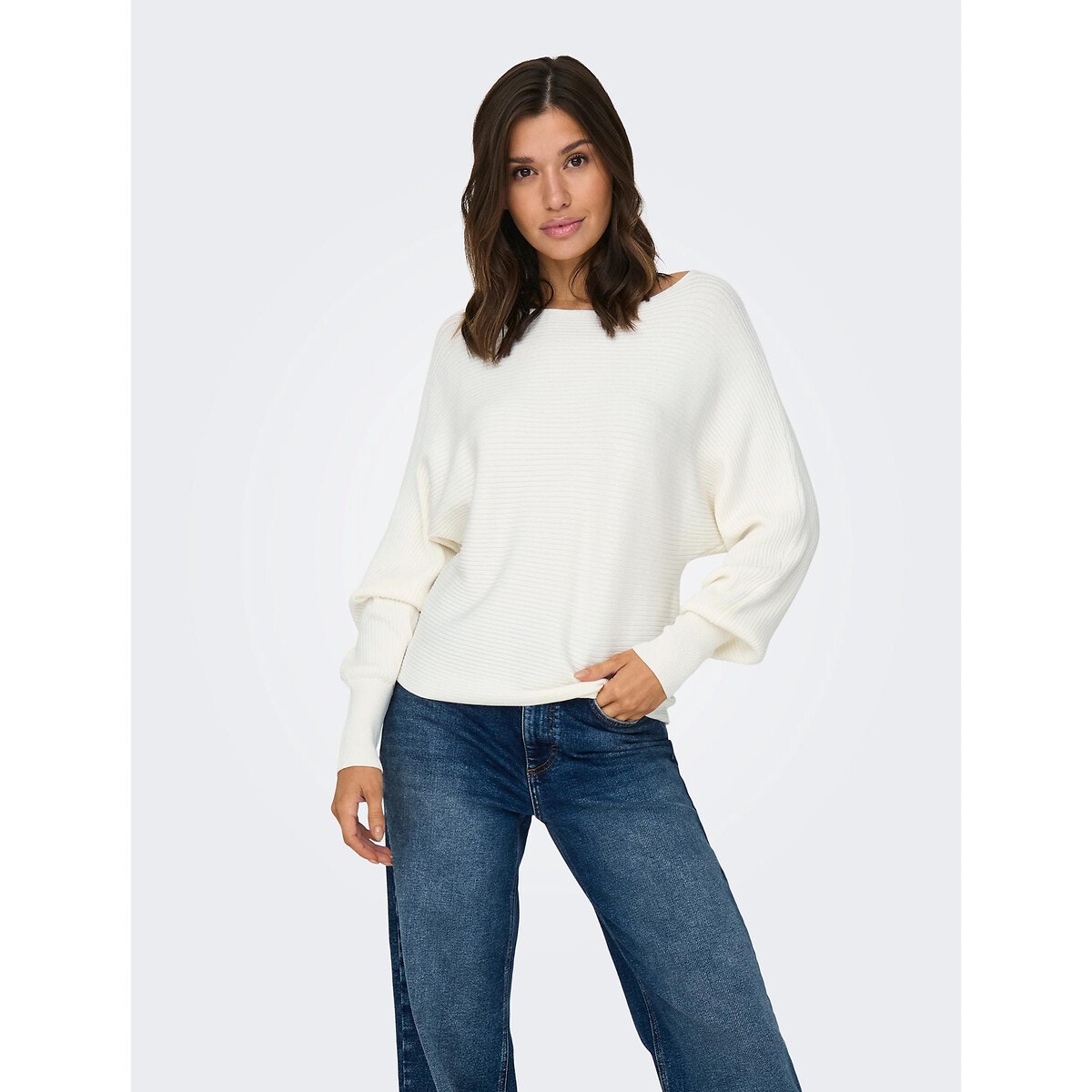 Pull col bateau en fine maille blanc Only | La Redoute