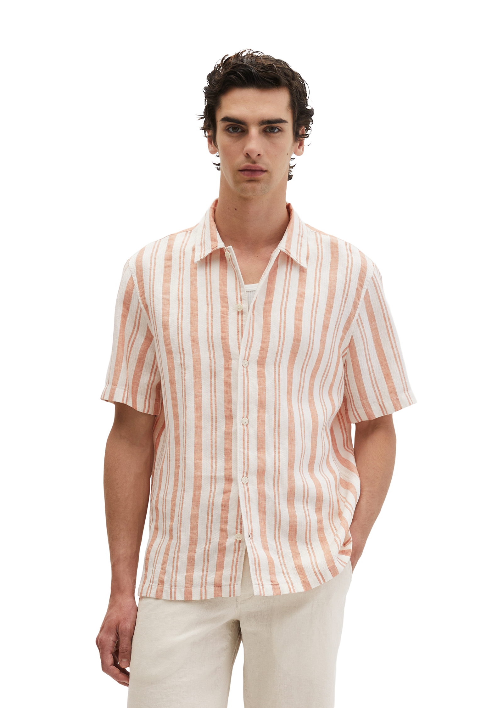 Chemise à manches courtes regular en coton bio et en lin, MARC O'POLO