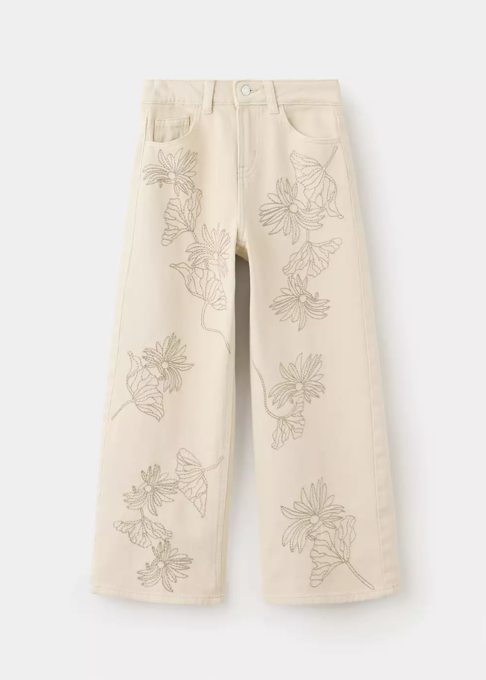 Jean large avec broderie à fleurs, MANGO KIDS
