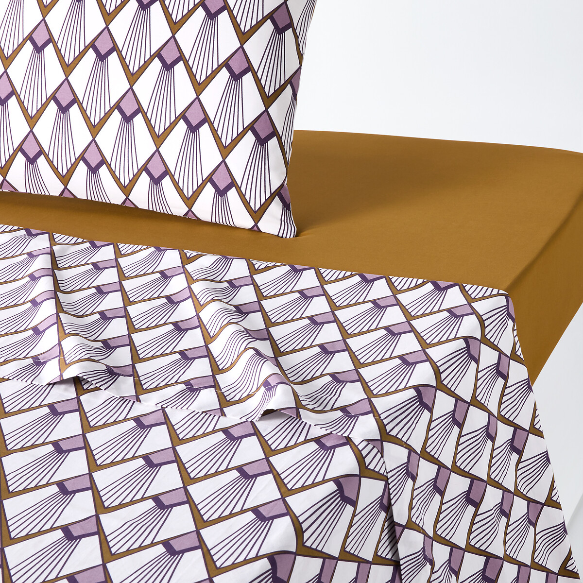Lenzuolo Piatto In Lyocell Alix, 240x300 Cm, Stampa Vivace Fronte/retro Foglie, Made In France