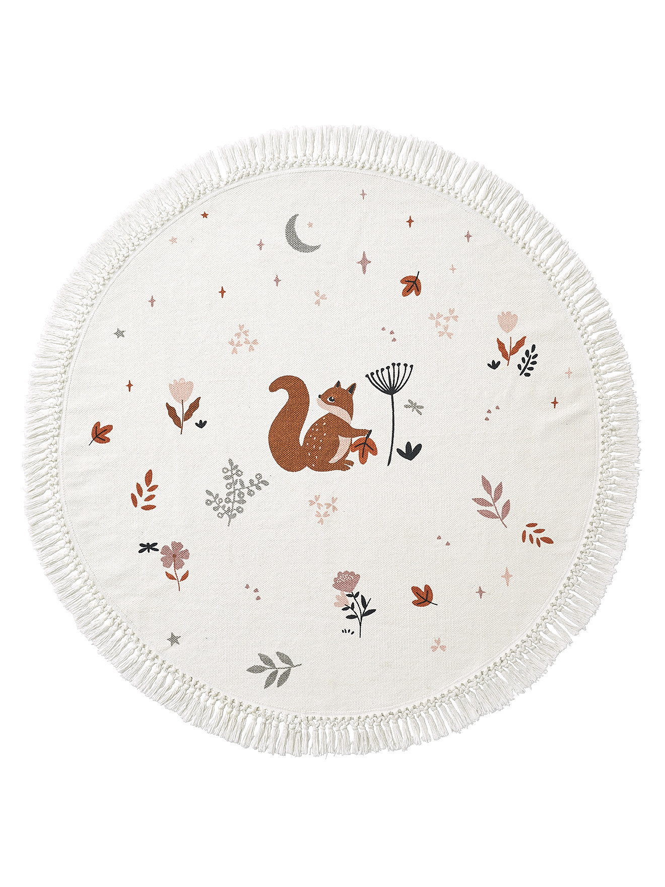 Tapis rond écureuil à pompons Princesse Nature, VERTBAUDET