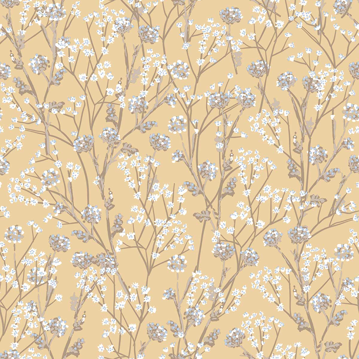 Papier peint fleurs sauvages ocre miel, HEXOA