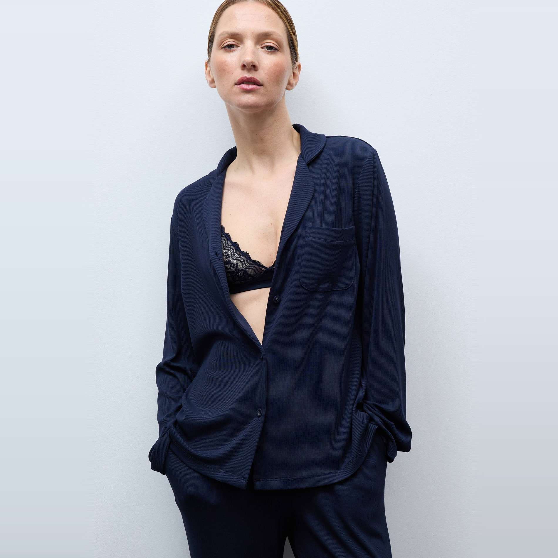 Chemise de pyjama en modal côtelé, MONOPRIX