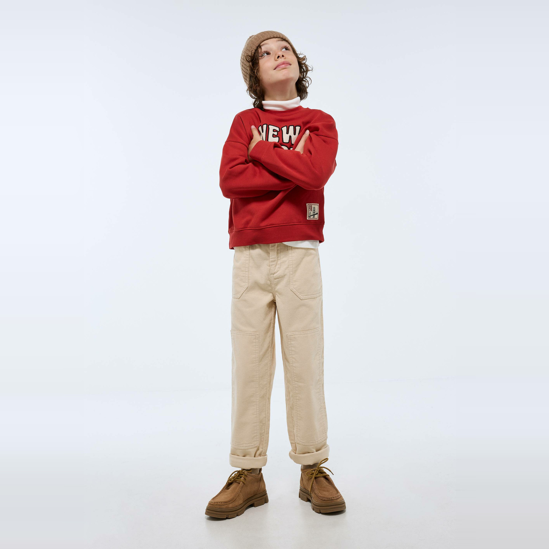 Pantalon large en velours côtelé en coton, MONOPRIX