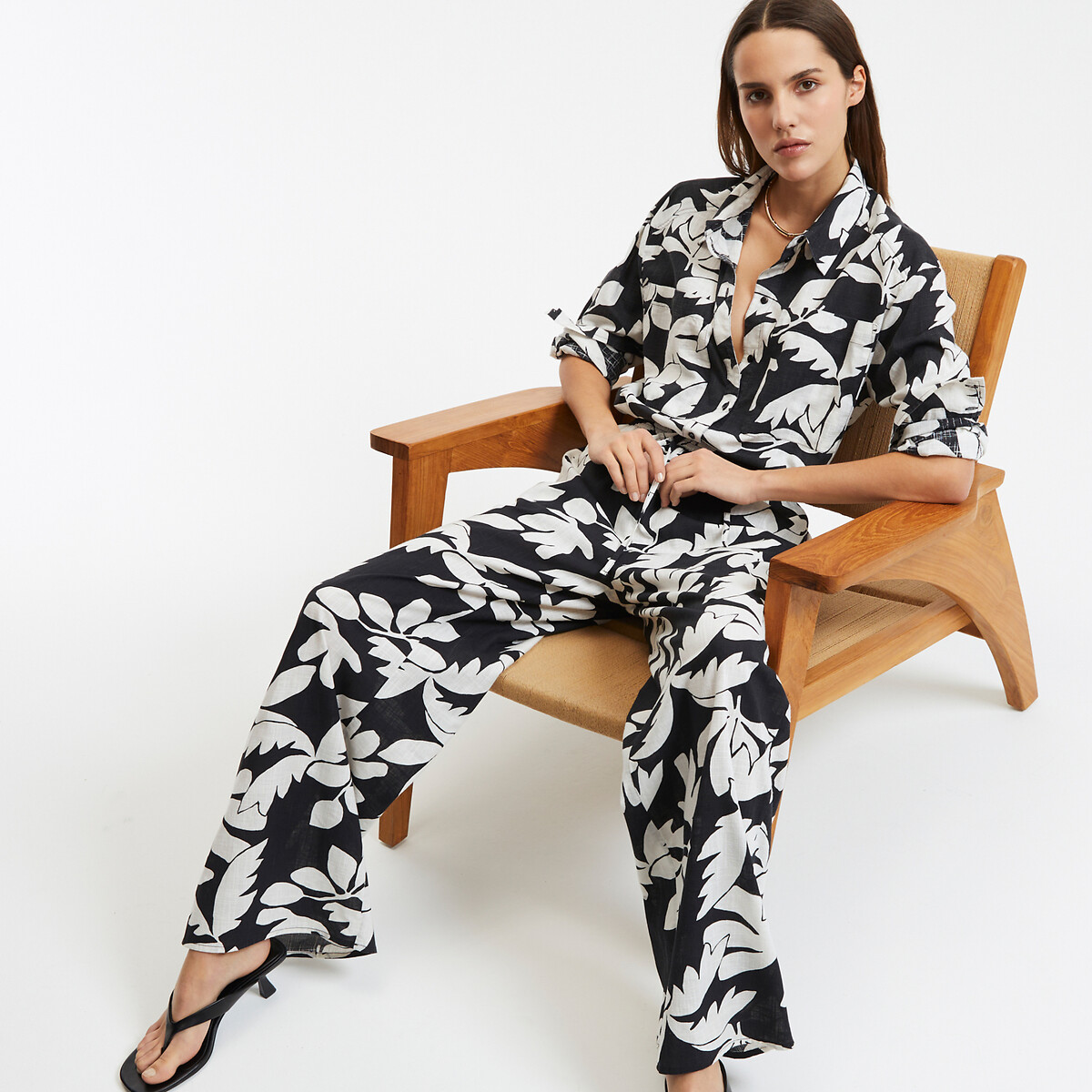 Wijde broek met print en elastische taille