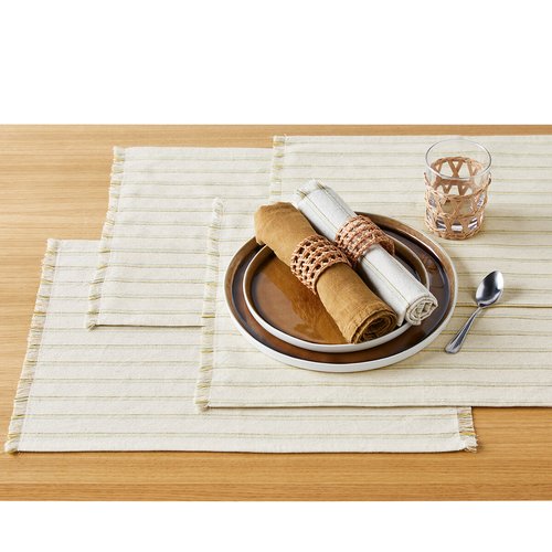 Set of 4 lovnas striped fringed cotton & linen placemats natural