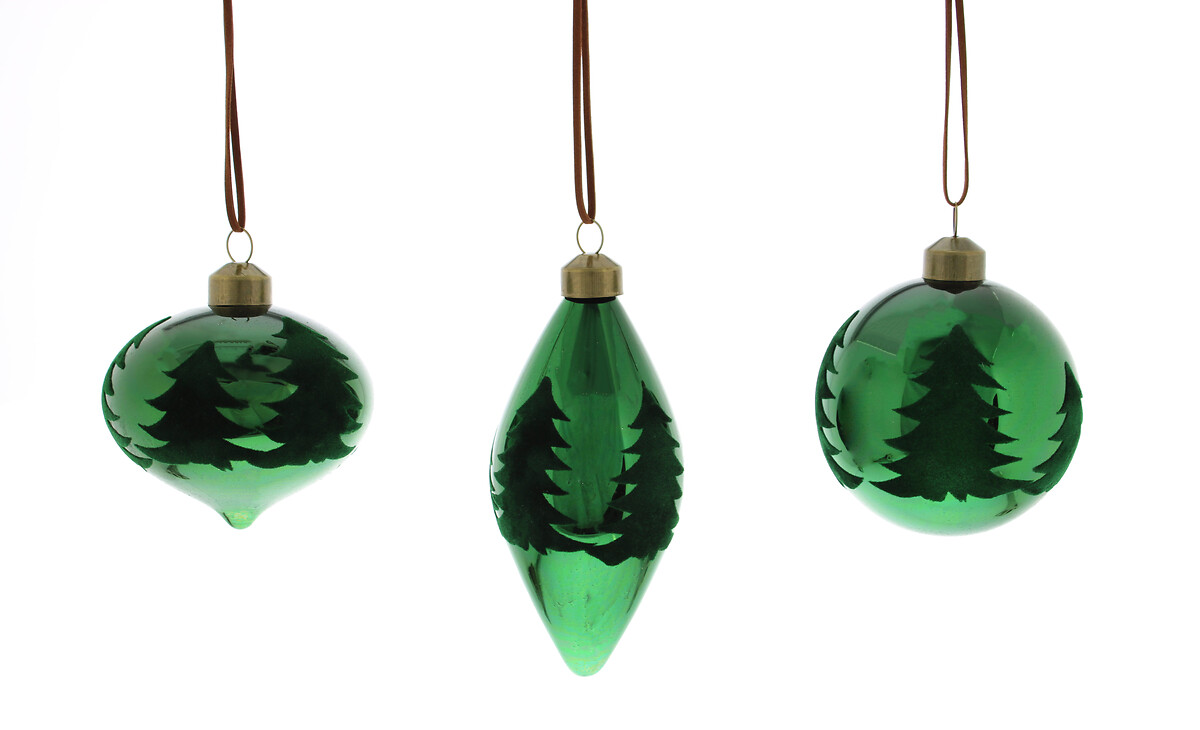 Set of 3 Flocked Tree Baubles, SO'HOME