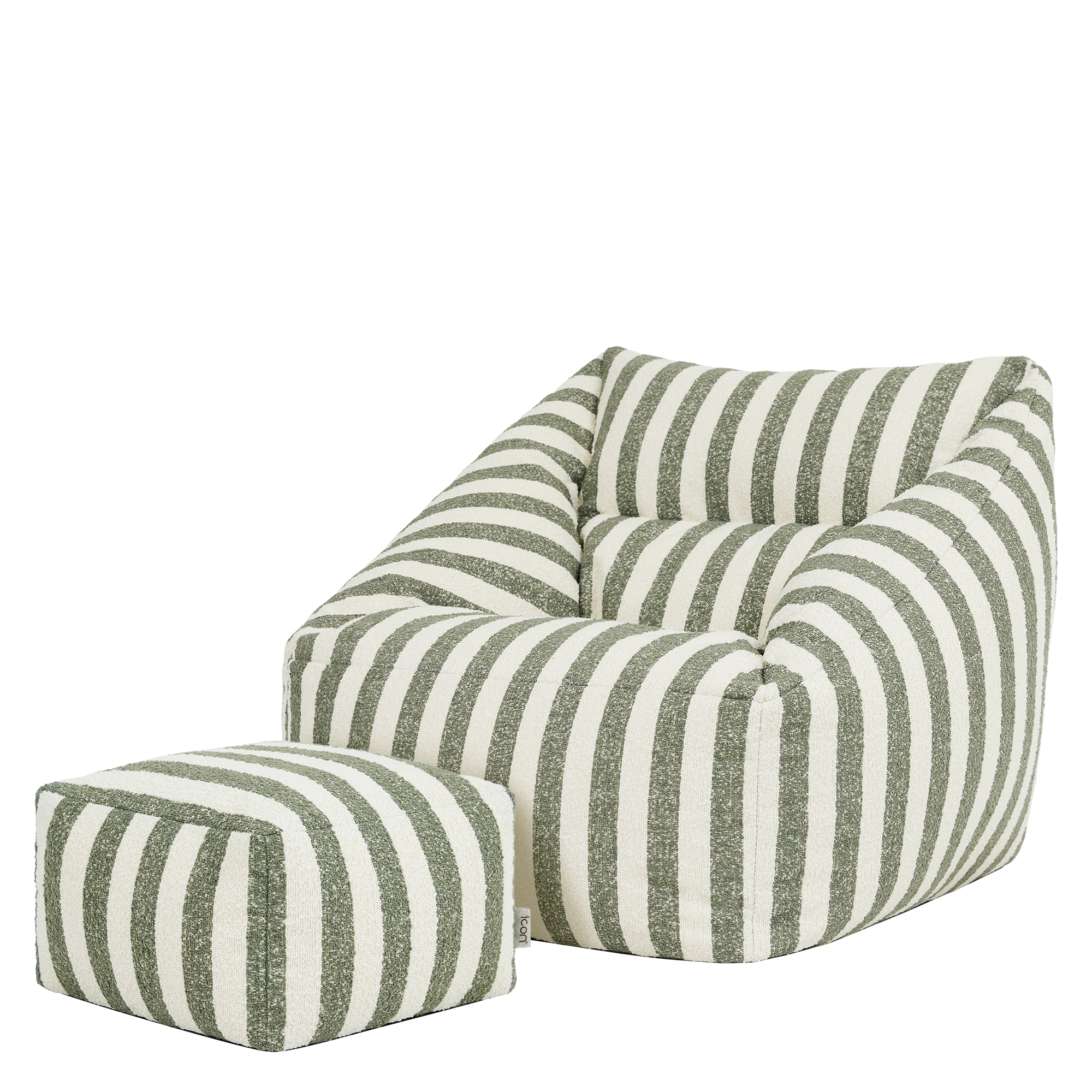 Pouf fauteuil et son repose-pied carré en bouclette rayée Oeko-Tex® - NATALIA, ICON