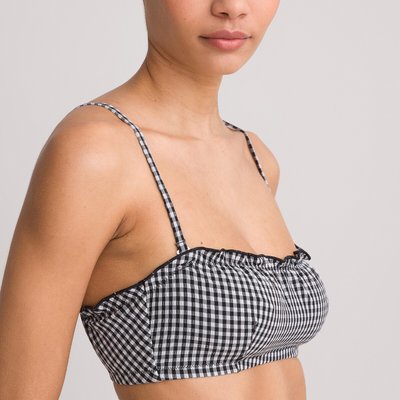 Seersucker Bandeau Bikini Top in Gingham Print LA REDOUTE COLLECTIONS