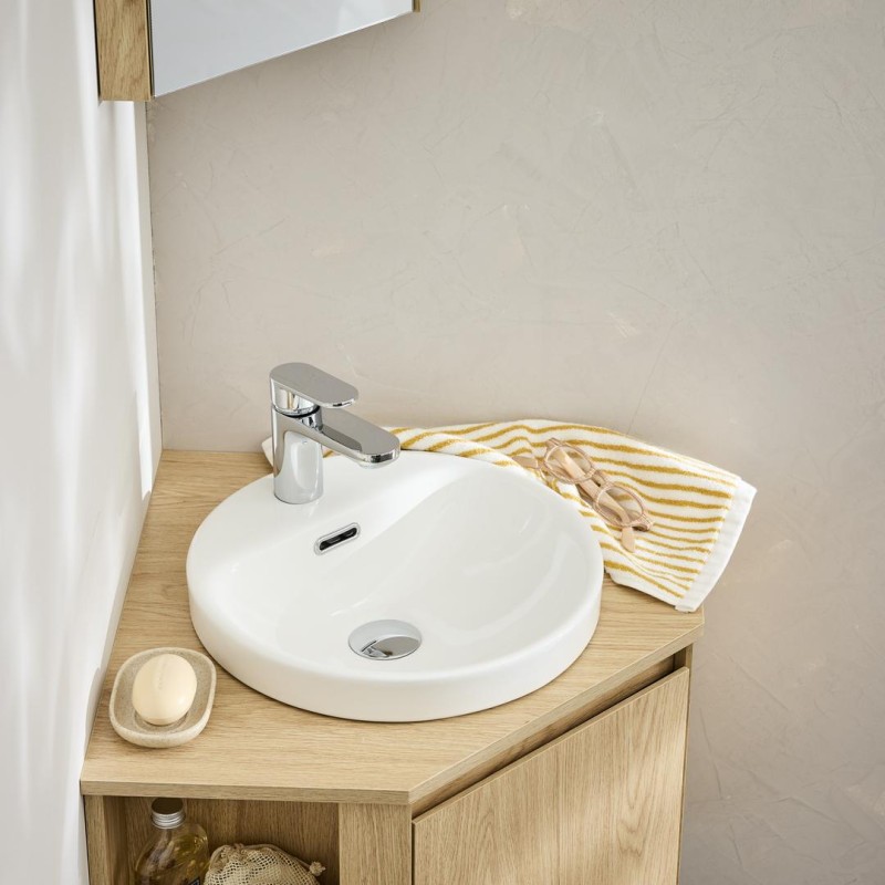 Vasque semi encastrée ronde en céramique blanche 37cm LEA, MOB IN