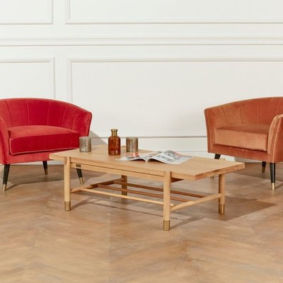 GEORGETOWN - Table basse style moderne en chêne, plateau rectangulaire, pieds dorés ROBIN DES BOIS
