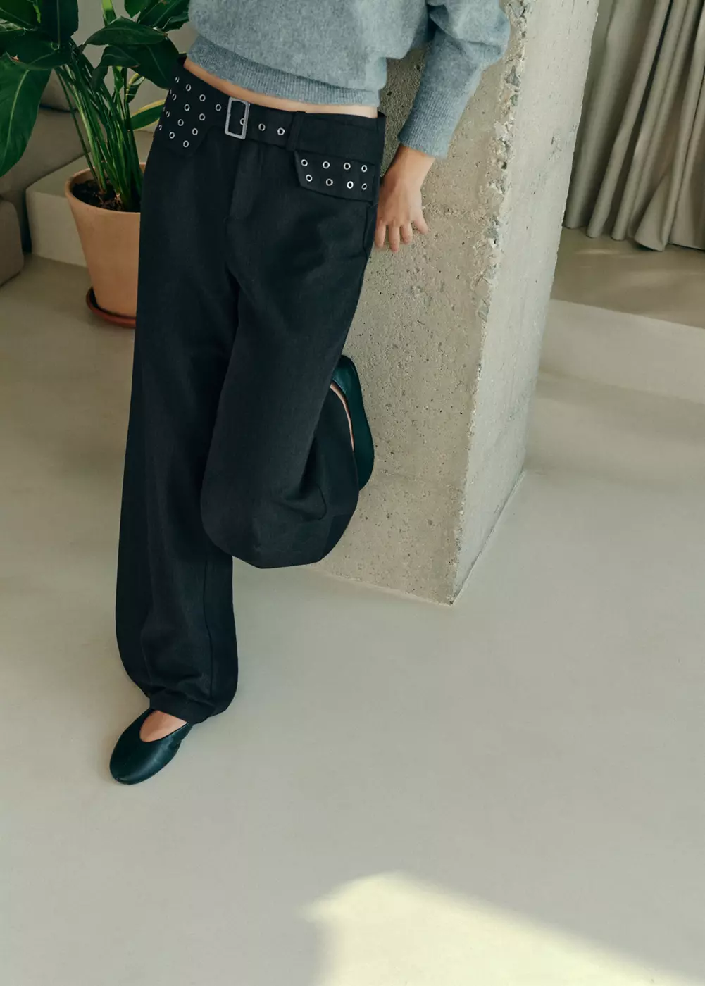 Pantalon œillets avec ceinture, MANGO TEEN