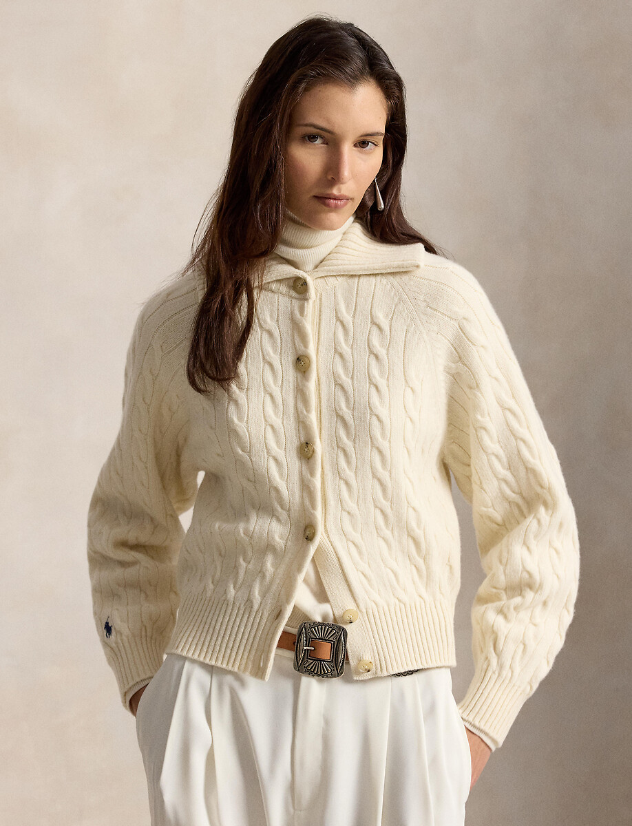 Cardigan à col polo torsadé en laine, POLO RALPH LAUREN