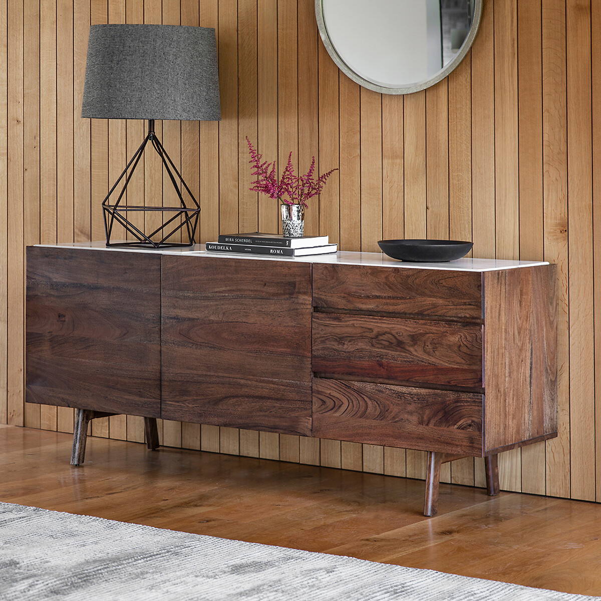 Dhuburi Marble & Walnut Rustic Sideboard, ÉDITÉ