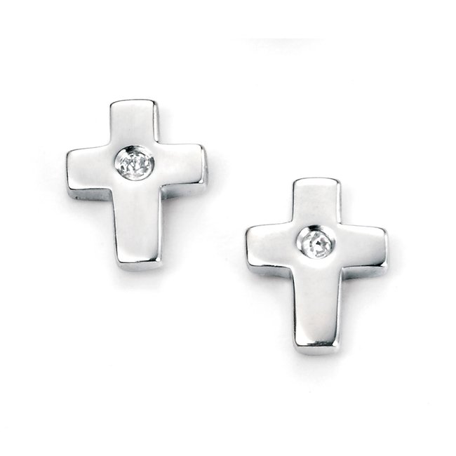 Cross Stud Earrings, silver-coloured, D FOR DIAMOND