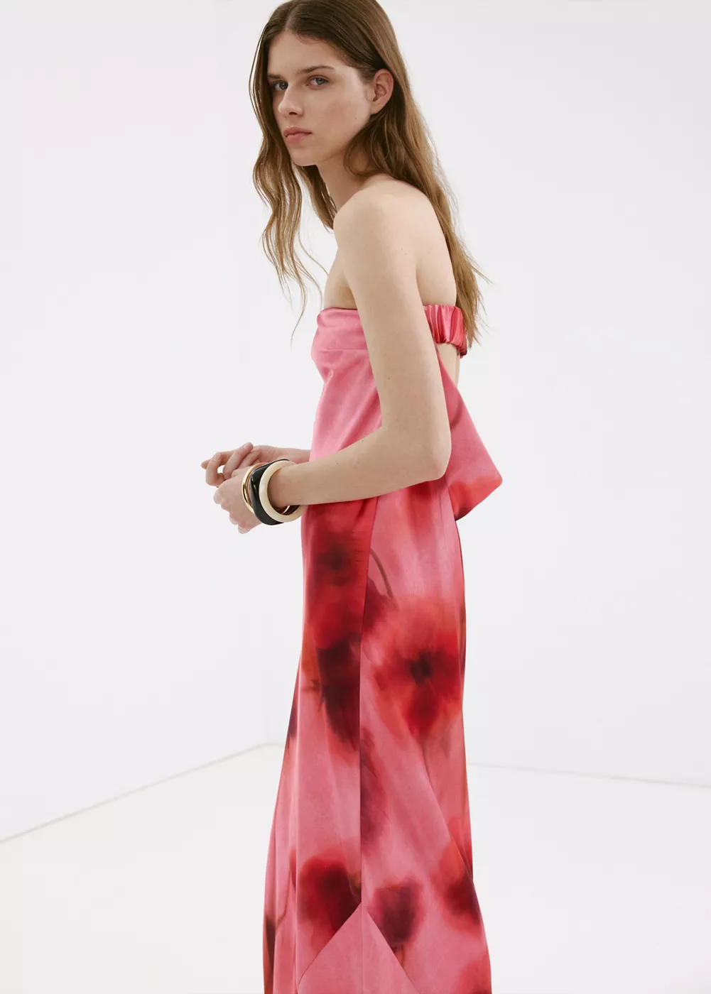 Robe bustier à fleurs, MANGO