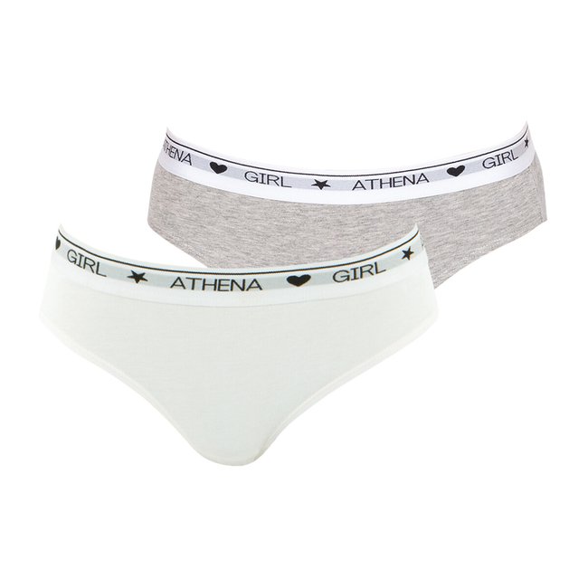 Pack of 2 Knickers in Cotton, grey + white, ATHENA