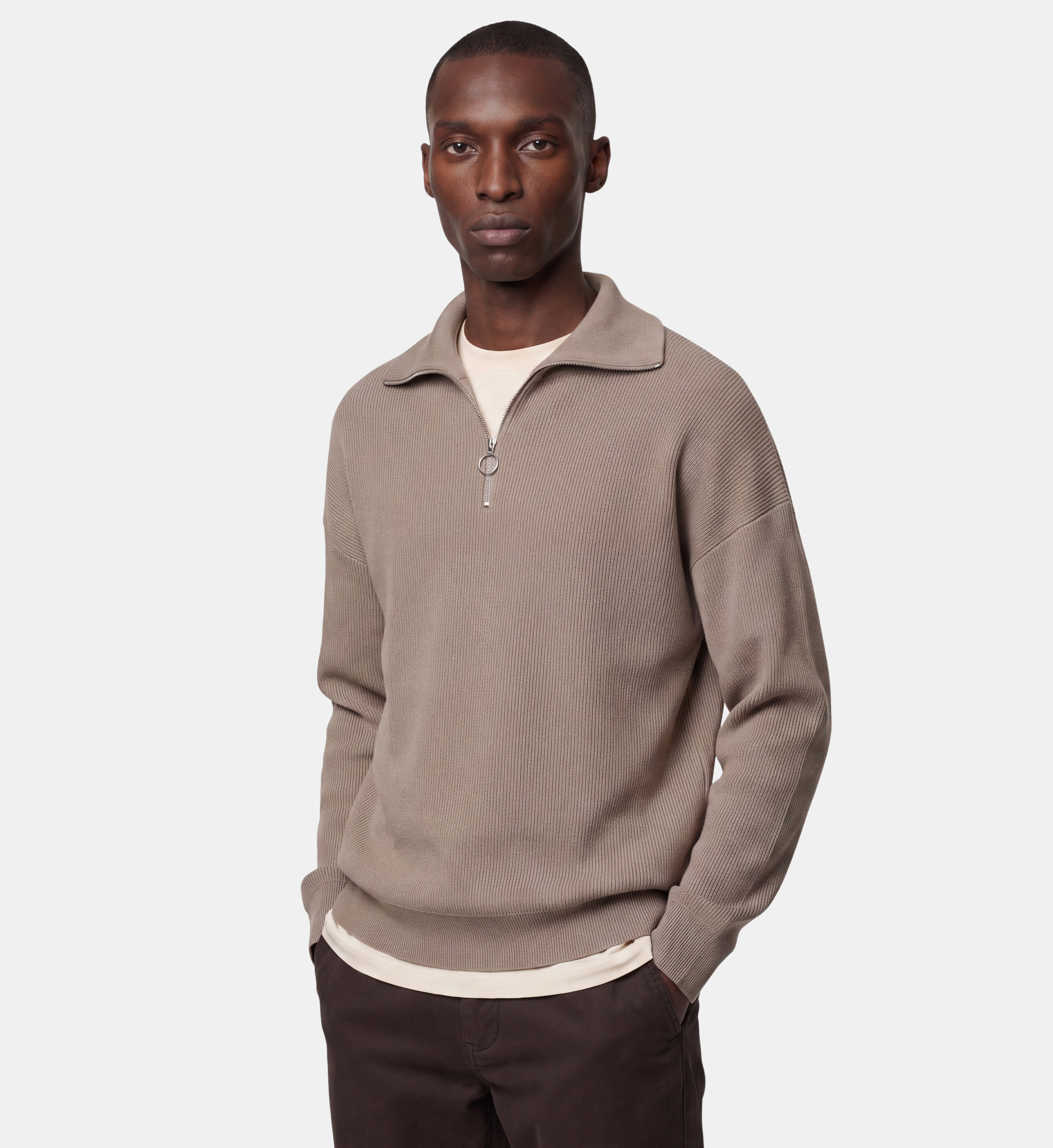 Pull col camionneur ample bribzip coton bio, GALERIES LAFAYETTE