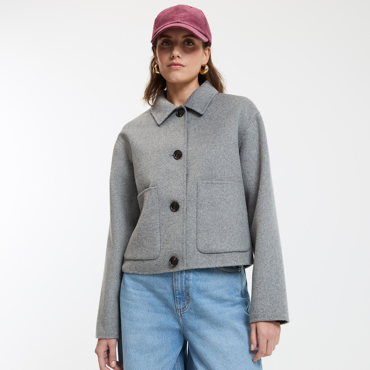 Wool blend short coat with button fastening La Redoute Collections