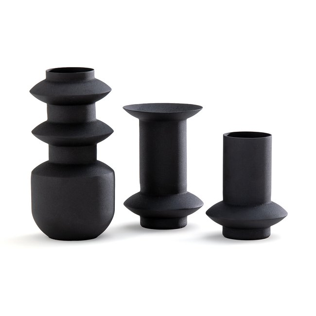 Lote de 3 jarrones con diseño de hierro texturizado Anaïa negro <span itemprop=