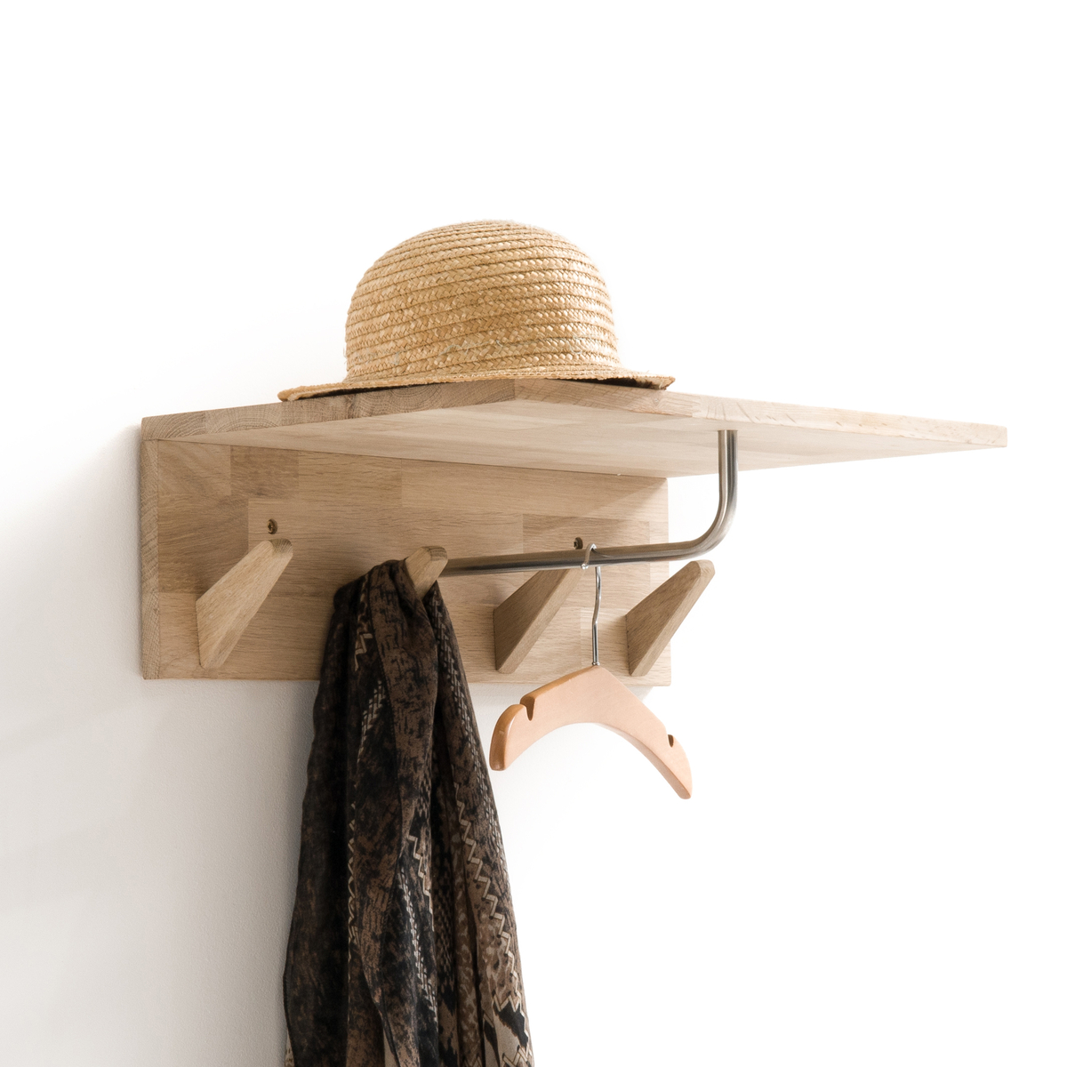 Product photograph of Slofia Light Oak Coat Rack Shelf With 4 Hooks from La Redoute UK.