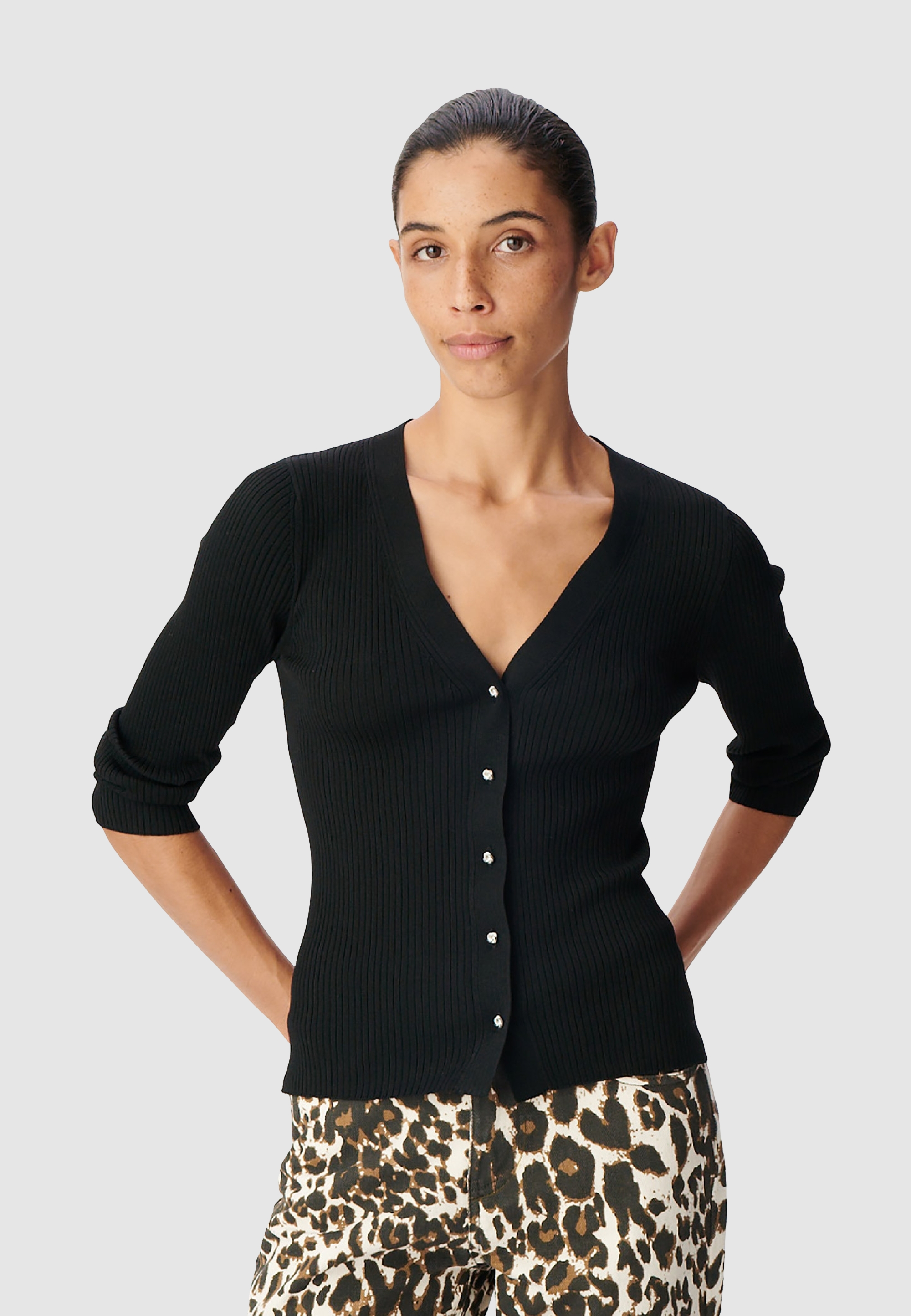 Cardigan col V tricot côtelé boutonné, IKKS