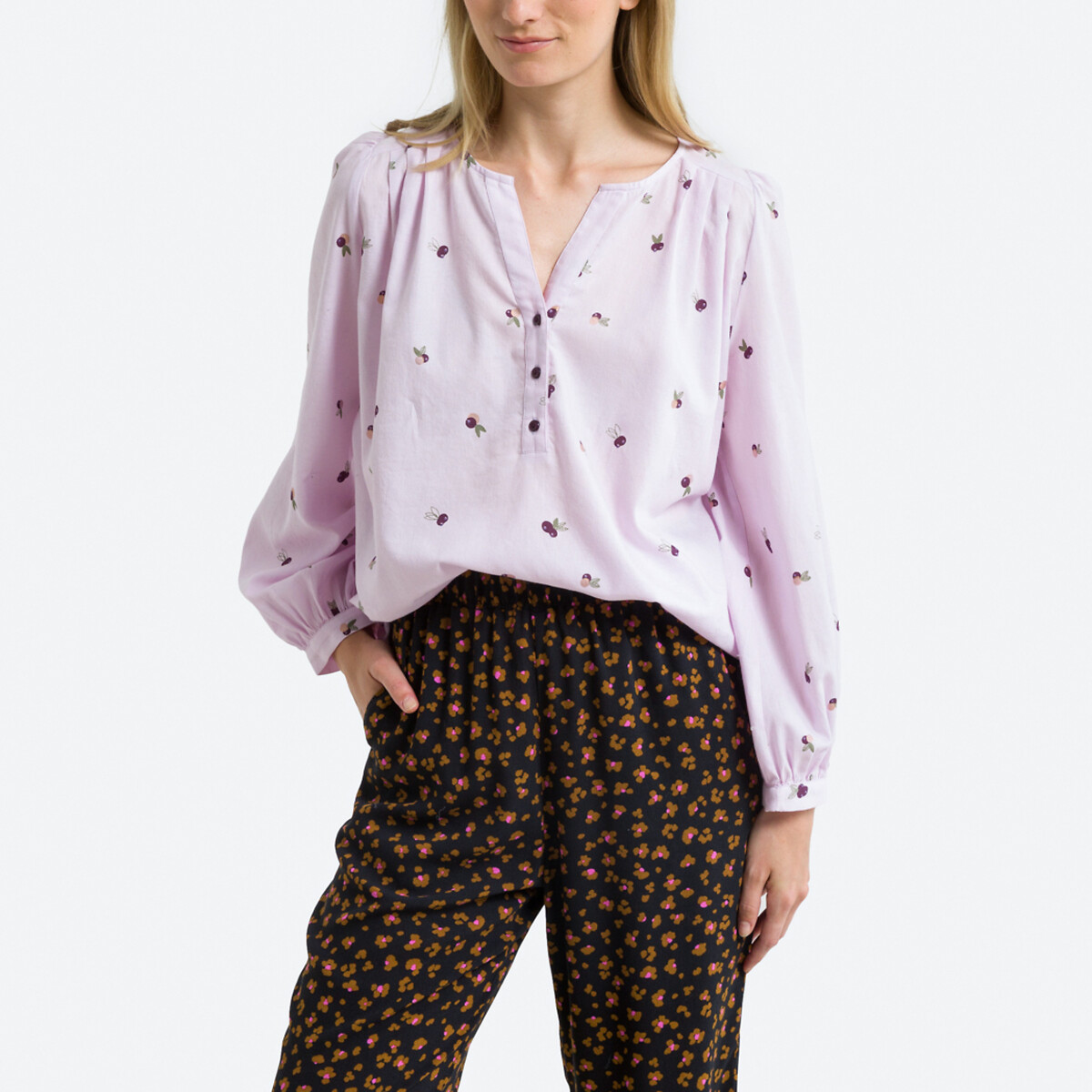 Rivette Floral Cotton Blouse with Long Sleeves
