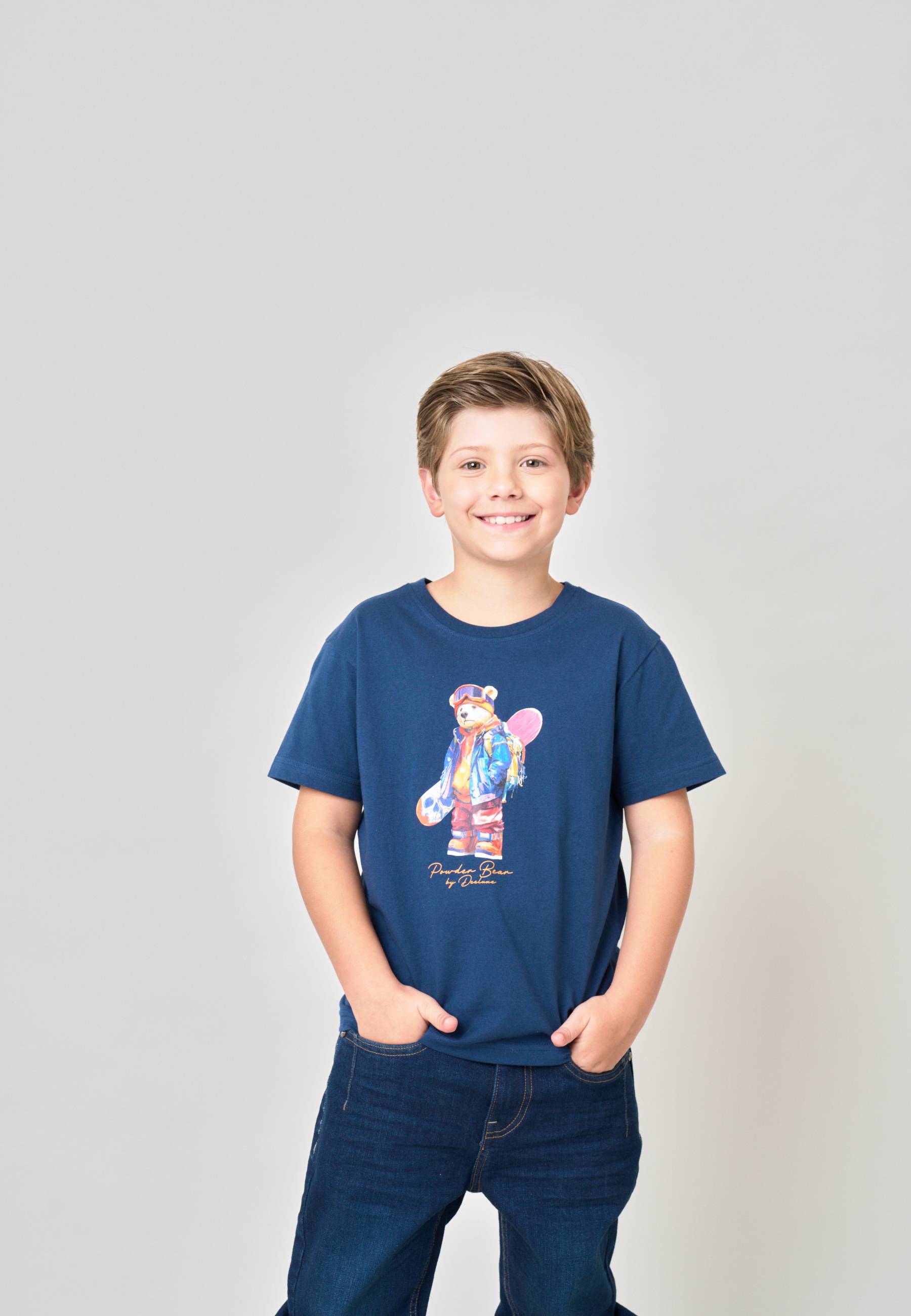 T-shirt confort garçon en 100% coton imprimé ourson snowboard SNOWBEAR, DEELUXE