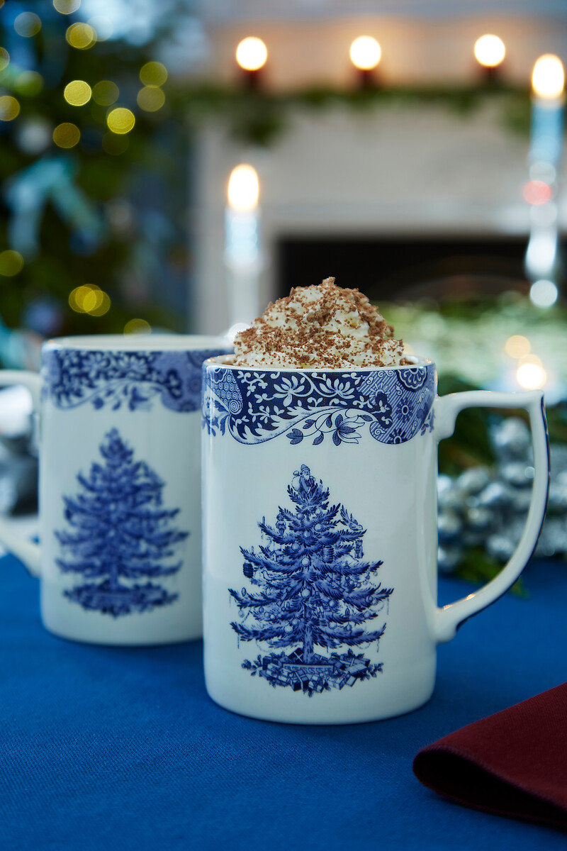 Set of 4 Blue Christmas Tree Mugs, SPODE