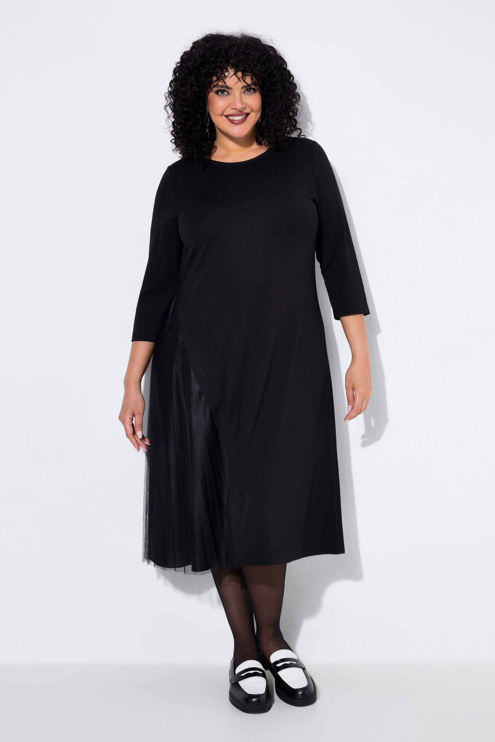 Robe midi en jersey, empiècement plissé, ULLA POPKEN