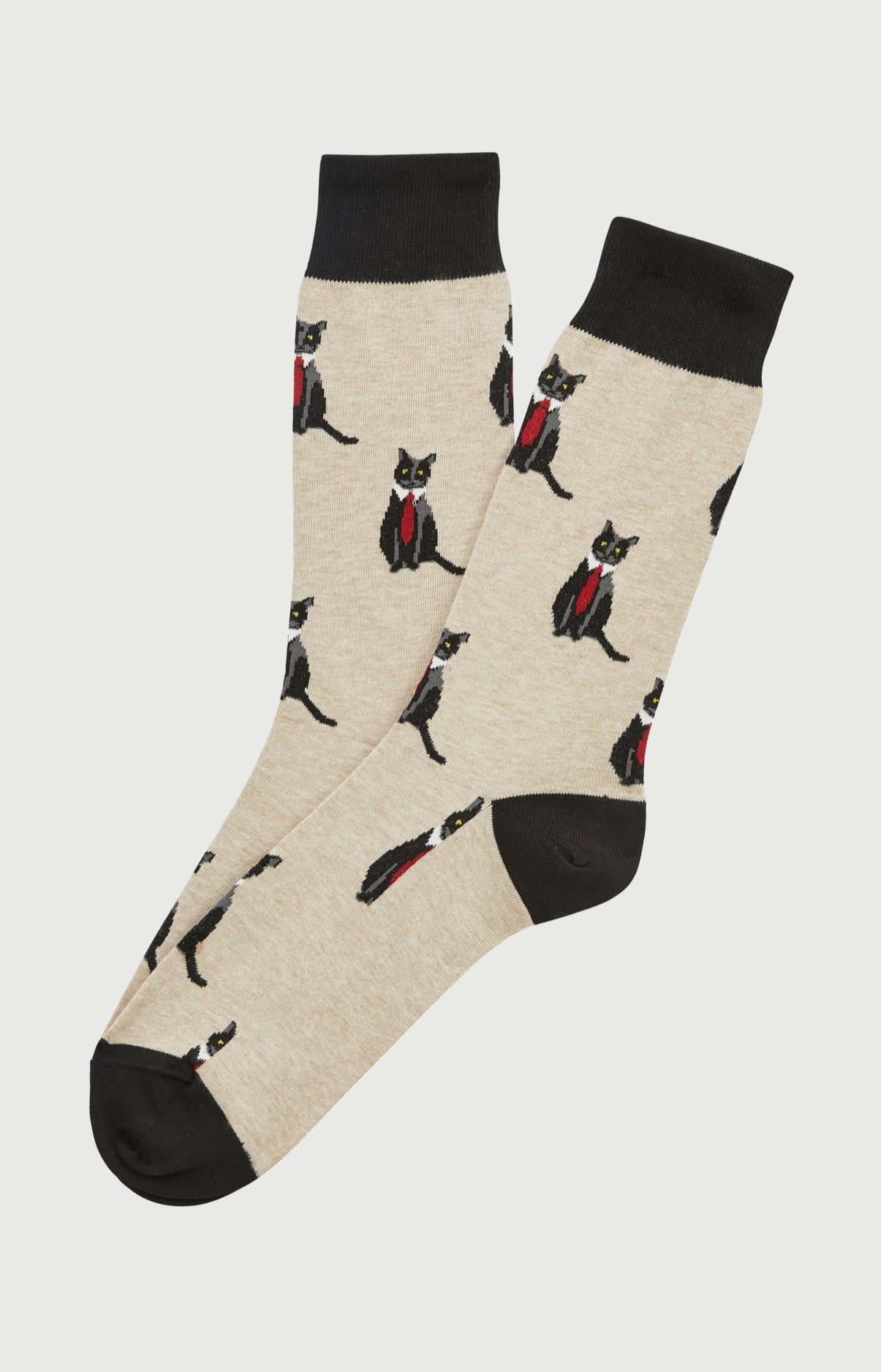 Chaussettes en coton imprimé Cat sup Beige, ARTHUR