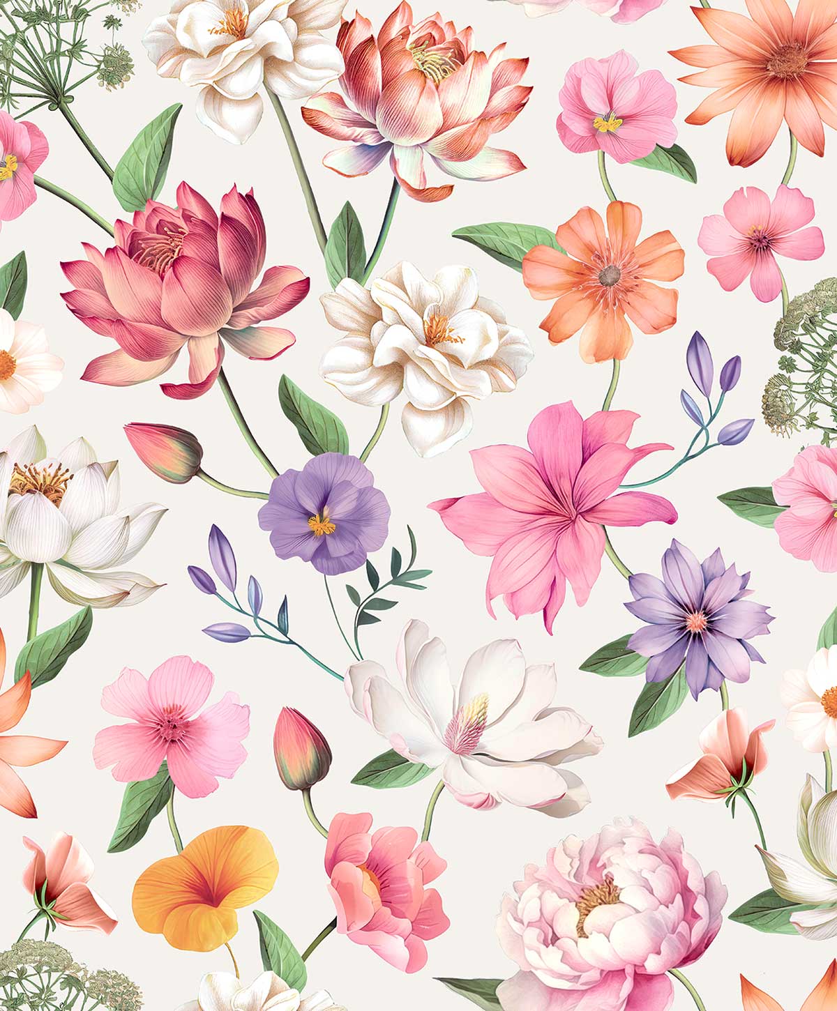 Papier peint grand motif floral artistique multicolore, HEXOA