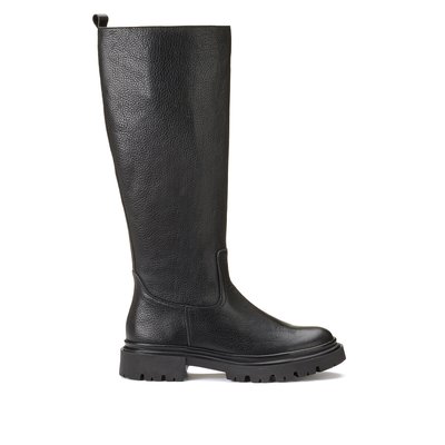 Leather Biker Calf Boots with Notched Sole LA REDOUTE COLLECTIONS