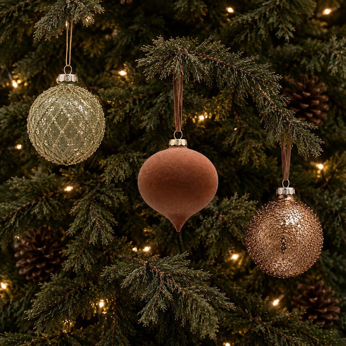 Set of 3 Woodland Style Baubles, SO'HOME