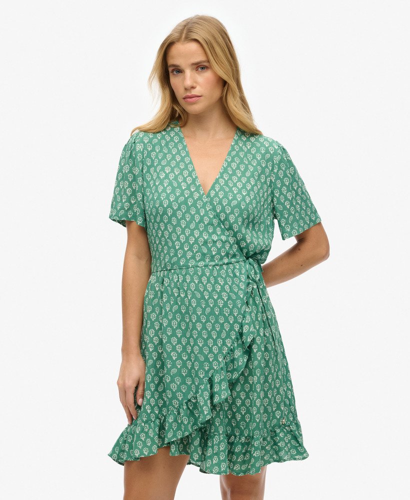 Robe portefeuille courte imprimée à manches courtes, SUPERDRY